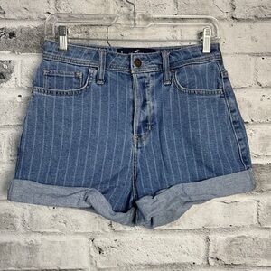 Hollister Ultra High Rise Pinstripe Denim Rolled Cuff Mom Jean Shorts
